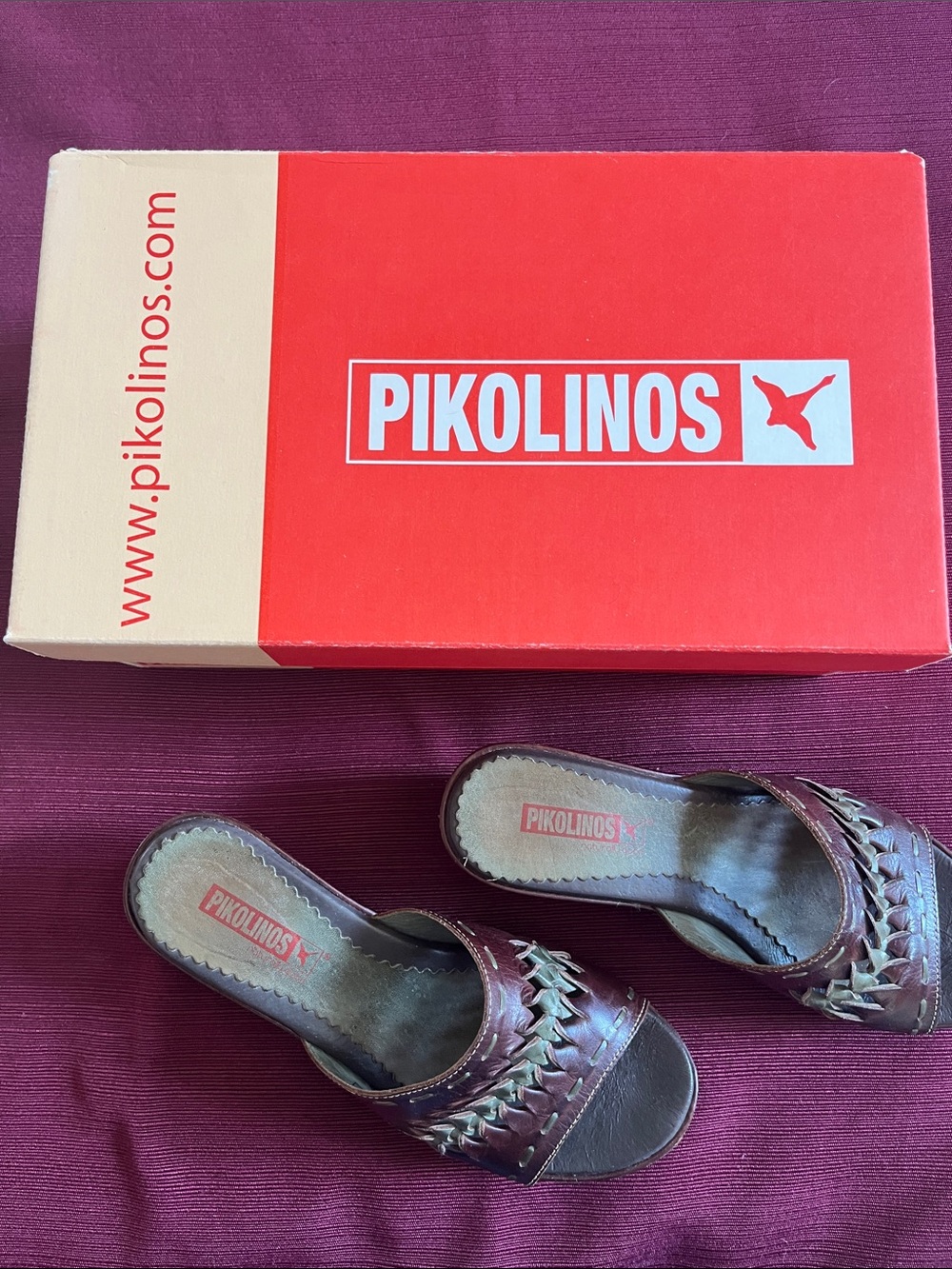 PIKOLINOS Dark Brown Woven Leather Slide Mules